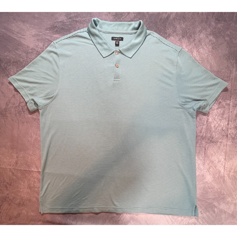 Van Heusen Polo Shirt Mens 2XL Light Green Striped Golf Short Sleeve Collared